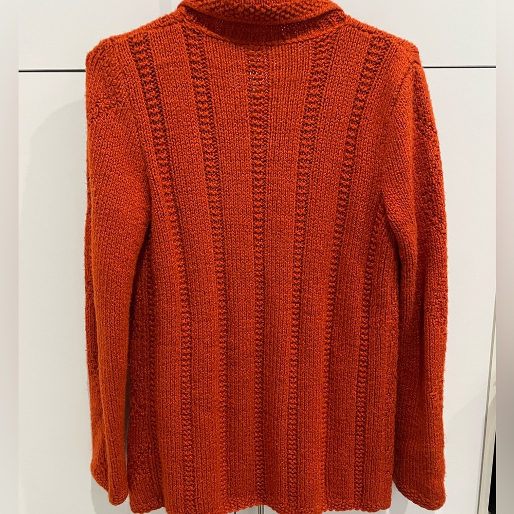 Vintage Hand Knit Orange Wool Sweater Cardigan M L - Picture 3 of 9